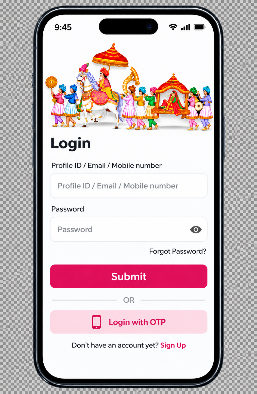 Dogri Rishtey app login screen